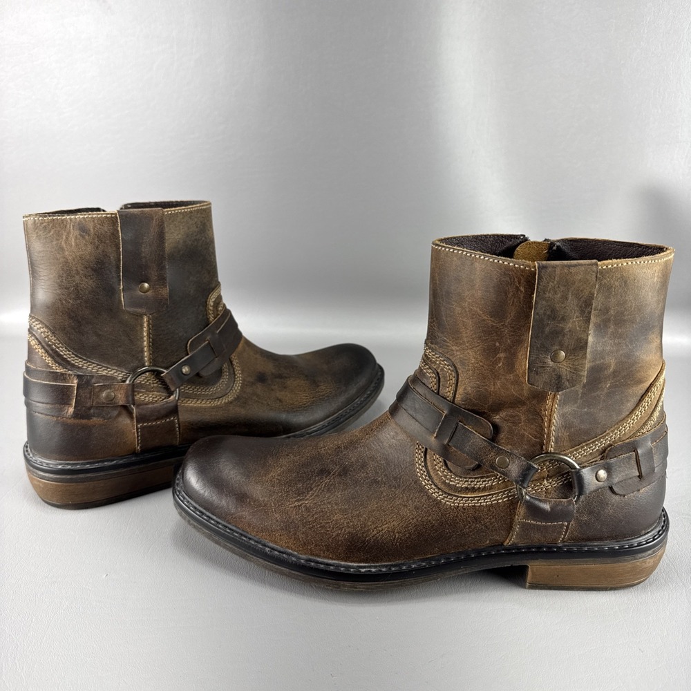 Roan By Bed Stu Native II Mens Distressed Leather Harness Biker Zip Boots Sz 11